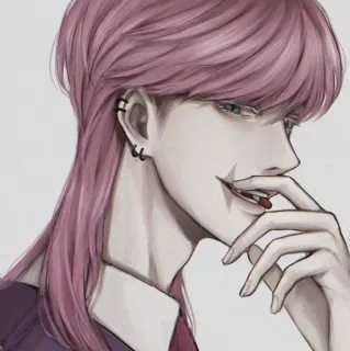 😏 Аниме, Розовые волосы, Серьги, Мужчина, Мультфильм, Портрет telegram sticker