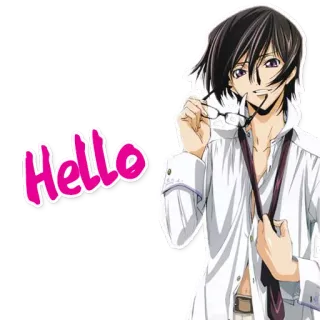✋ Hello hello, greeting, anime, man, glasses telegram sticker