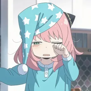 🥜 Anya Forger Spy × Family anime, cartoon, cute, sleepy, girl, pink hair, eyes whatsapp sticker