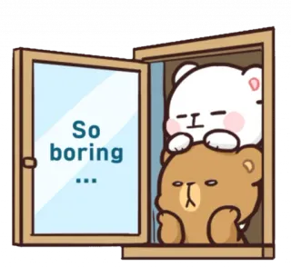 ☹️ So boring ... หมี, เบื่อ, น่ารัก, หน้าต่าง, การ์ตูน, สัตว์ telegram sticker