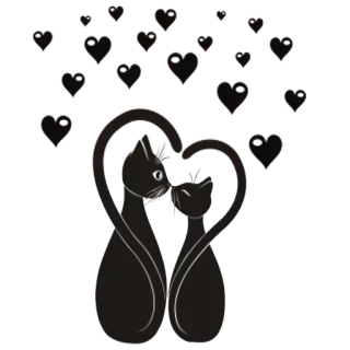 ❤ chats, amour, silhouette, coeur, couple, animaux telegram sticker