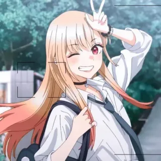 😐 Marin Kitagawa My Dress-Up Darling อนิเมะ, ผู้หญิง, สัญลักษณ์สันติภาพ, มาริน คิตากาวะ, My Dress-Up Darling, น่ารัก telegram sticker