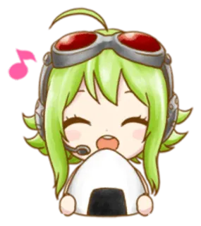 🍙 Anime, Kawaii, Lindo, Pelo Verde, Bola de Arroz, Chibi, Auriculares whatsapp sticker