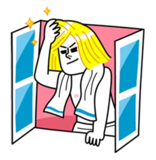 🌝 Kartun, Orang, Jendela, Handuk telegram sticker