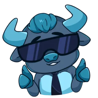 🫡 taureau, animal, dessin animé, lunettes, cravate, cool telegram sticker