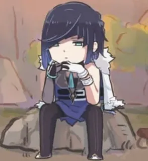 🤔 Yelan Genshin Impact 动漫, 原神, 夜兰, 游戏, 角色, 可爱, Q版 telegram sticker
