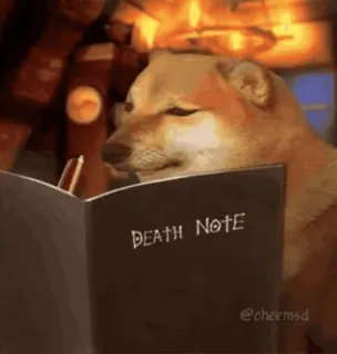 💀 Death Note DEATH NOTE doge, pies, Death Note, anime, mem, śmieszne telegram sticker