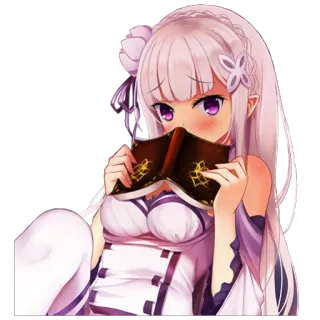 😳 Emilia anime, girl, cute, book, magic whatsapp sticker