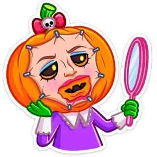 ☺️ sticker, cartone animato, donna, zucca, specchio, trucco telegram sticker