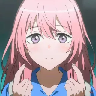 🙂 anime, garota, cabelo rosa, fofa, sorrindo, desenho animado, personagem telegram sticker