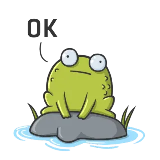 😐 Ok rana, dibujos animados, anfibio, animal, verde, ok whatsapp sticker