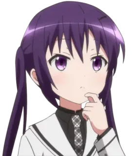 🤔 anime, meisje, paars haar, paardenstaarten, denkend telegram sticker
