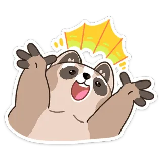 😔 rakun, senang, bersemangat, kartun, stiker whatsapp sticker