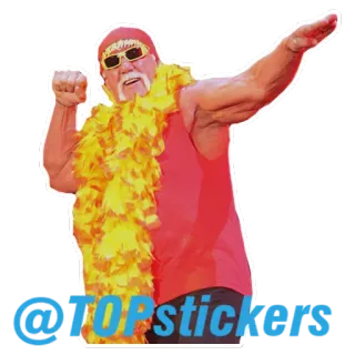 🏄 Hulk Hogan @TOPstickers wrestler, Hulk Hogan, uomo, persona, giallo, rosso telegram sticker