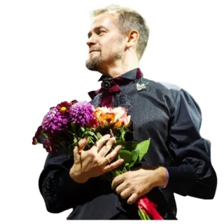 💐 mężczyzna, kwiaty, bukiet, portret, strój formalny telegram sticker