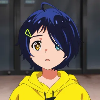 🥚 Ai Ohto Wonder Egg Priority アニメ, キャラクター, 青髪, 黄色いパーカー, 大戸アイ, ワンダーエッグ・プライオリティ telegram sticker