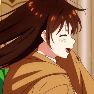 ❤️ animé, femme, souriante, joyeuse, cheveux longs, cheveux bruns whatsapp sticker
