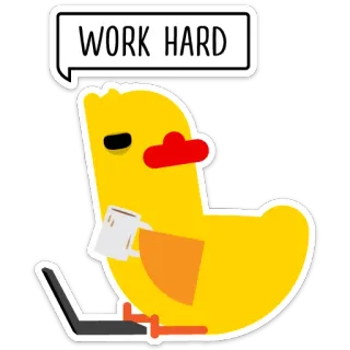 💰 WORK HARD kaczka, praca, ciężka praca, produktywność, kawa, laptop telegram sticker