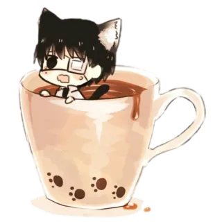 😣 Anime, Kawaii, Katzenohren, Kaffee, Tasse, Niedlich, Chibi telegram sticker