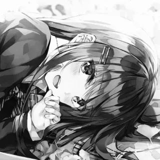 😍 Anime Mädchen, Manga, Schuluniform, Schwarzweiß, Traurig, Emotional telegram sticker
