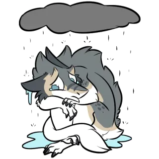 💧 sad, crying, rain, cloud, wolf, cartoon telegram sticker