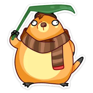 ☔️ сурок, животное, шарф, лист, милый, мультфильм telegram sticker