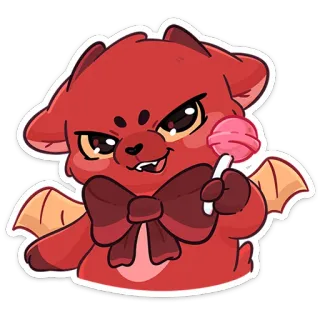 😈 Kreskówka, Potwór, Lizak, Słodki, Skrzydła, Kokarda, Fantasy whatsapp sticker