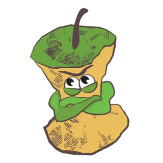 👎 apple core, fruit, cartoon, angry, food waste, grumpy telegram sticker