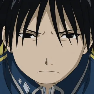 💙 Roy Mustang Fullmetal Alchemist Roy Mustang, Fullmetal Alchemist, anime reaction, annoyed, skeptical, frowning telegram sticker