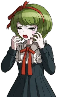🌟 Monaca Towa Danganronpa anime, personaggio, capelli verdi, piangere, emozione telegram sticker