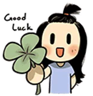 🍀 desenho animado, sorte, trevo de quatro folhas, fofo, menina, kawaii telegram sticker