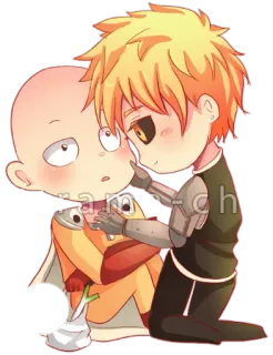 🙁 Saitama One-Punch Man Аниме, Сайтама, Ванпанчмен, Генос, Чиби whatsapp sticker