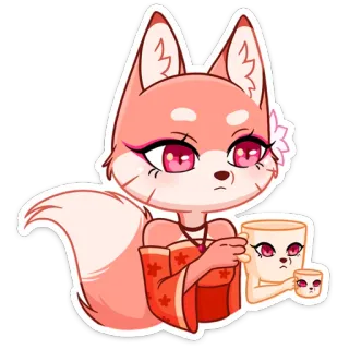 ☕ лиса, животное, каваи, мультфильм, наклейка, милый, аниме, напиток telegram sticker