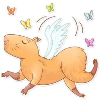 🦋 Kapibara, Binatang, Sayap, Terbang, Lucu, Kartun, Kupu-kupu telegram sticker