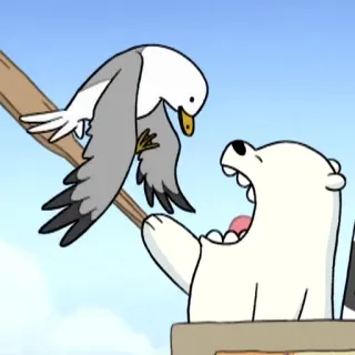 🦆 Ice Bear We Bare Bears Мультфильм, Животное, Медведь, Белый медведь, Морская птица whatsapp sticker