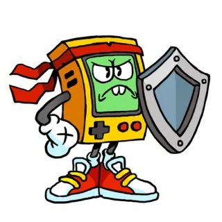 🛡 Игровая консоль, Мультфильм, Персонаж, Гейминг, Ретро, Щит, Красная повязка whatsapp sticker