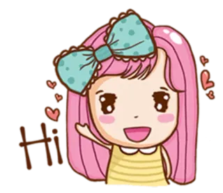 👋 Hi Cartoon, Gruß, Süß, Mädchen, Hallo, Winken, Pinke Haare telegram sticker