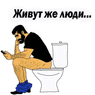 👌 Живут же люди... man, toilet, zittend, smartphone, russisch, zin telegram sticker