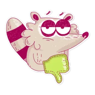 👎 แรคคูน, ไม่ถูกใจ, ไม่ชอบ, การ์ตูน, สัตว์, ความคิดเห็นเชิงลบ telegram sticker