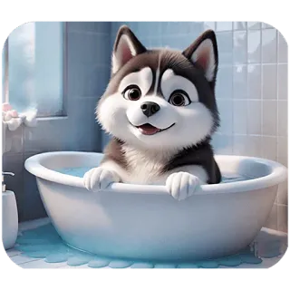 🚿 Welpe, Hund, Bad, süß, Husky, Cartoon whatsapp sticker