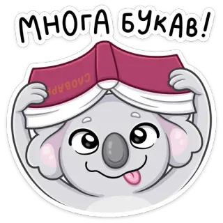 🤪 много букв! коала, книга, смешной, мультфильм, язык, милый telegram sticker