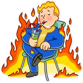 😌 Vault Boy Fallout fire, drink, cartoon, character, video game telegram sticker