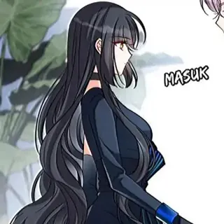 👍 MASUK 애니메이션, 여자, 드레스, 긴 머리, 만화 telegram sticker