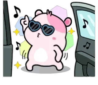 💃 hamster, imut, kacamata hitam, kartun, hewan, merah muda, menyenangkan, musik telegram sticker