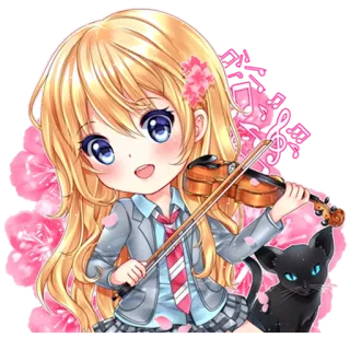 🎻 Anime, Violino, Musica, Cartone animato, Gatto, Chibi, Personaggio, Ragazza telegram sticker
