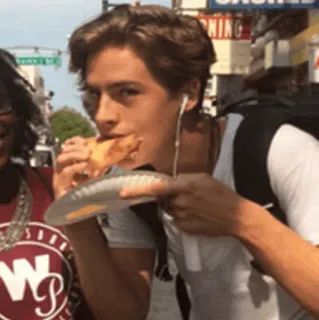 ☁ homem, comendo, pizza, casual, comida telegram sticker