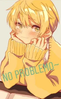 😊 NO PROBLEMO~ Anime, Chico, Lindo, Kawaii, No hay problema, Amarillo, Suéter telegram sticker
