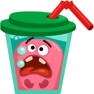 😐 напиток, пить, монстр, мультик, испуганный, розовый, чашка, соломинка telegram sticker