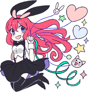 😀 garota anime, chibi, orelhas de coelho, kawaii, fofa, cabelo rosa, animação telegram sticker