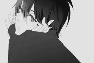 😕 アニメ, 男の子, マンガ, ポートレート, 白黒, アート telegram sticker
